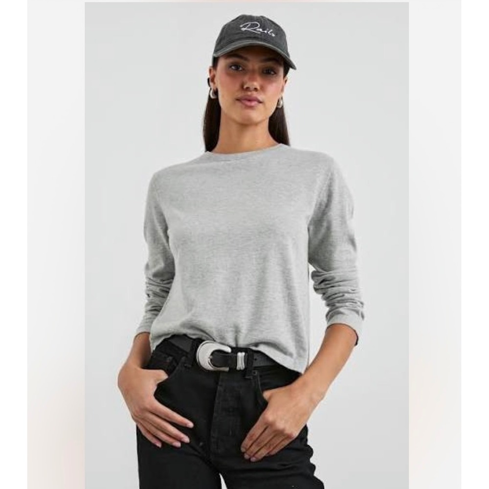 E1 CAARA Womens 100% Cashmere Crew Neck Sweater Heather Gray Long‎ Sleeve Small